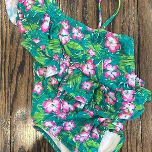 Janie and Jack Green Floral Kids One Piece